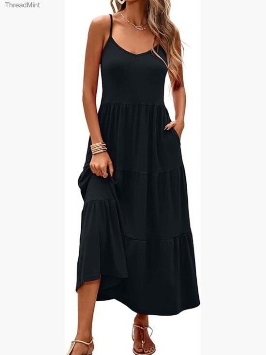 Dresses & Skirts - Flowy Tiered Maxi Dress Sleeveless Sundress Adjustable Straps Long Beach Dress